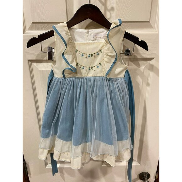 Well Dressed Wolf Girls Oh Holy Night 4T Blue & Cream Dress - Picture 6 of 8